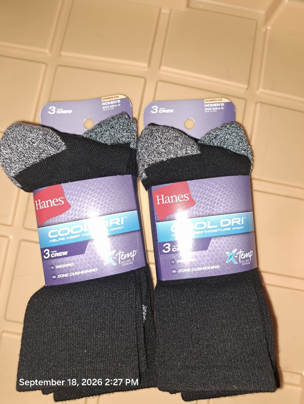 Hanes Black Crew Athletic Socks - 2 Pack